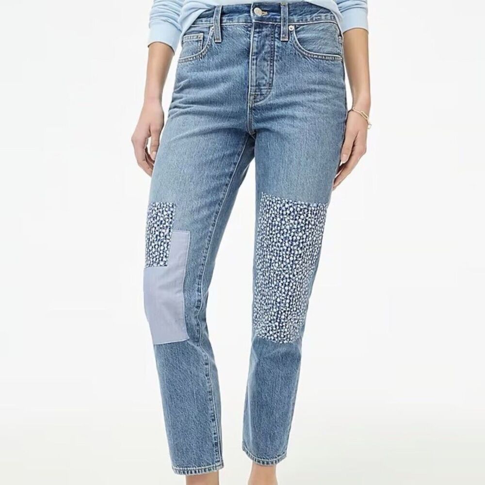 J. Crew Slim Boyfriend Premium Edition Jeans 31 Patchwork High Rise Button Fly